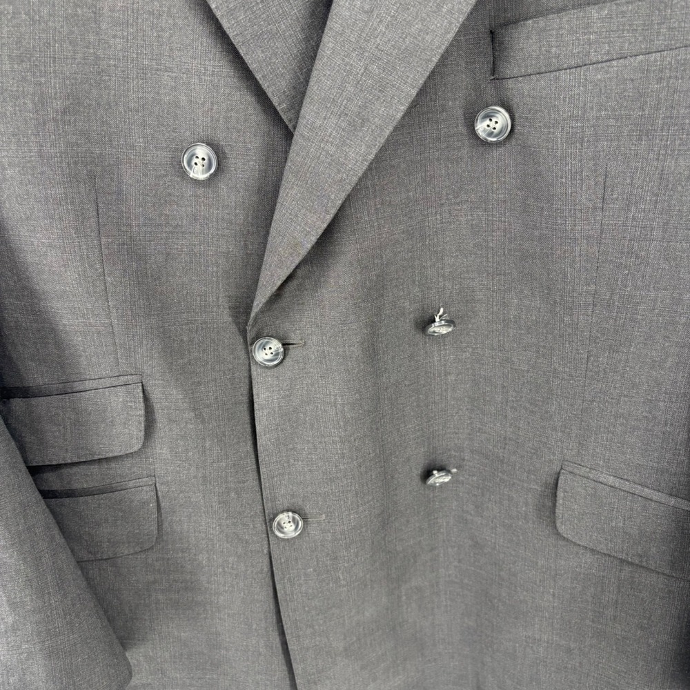 Peter Millar Mens Double Breasted Blazer Charcoal Gray Wool Peak Lapel Jacket - Picture 6 of 16